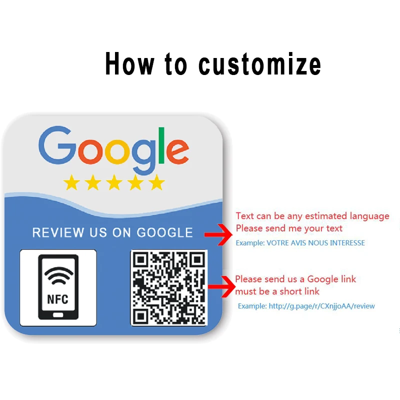 Custom Printing NFC plate Customized Printed NFC Plaque Acrylic PVC Material Quick Link to Google Review Page