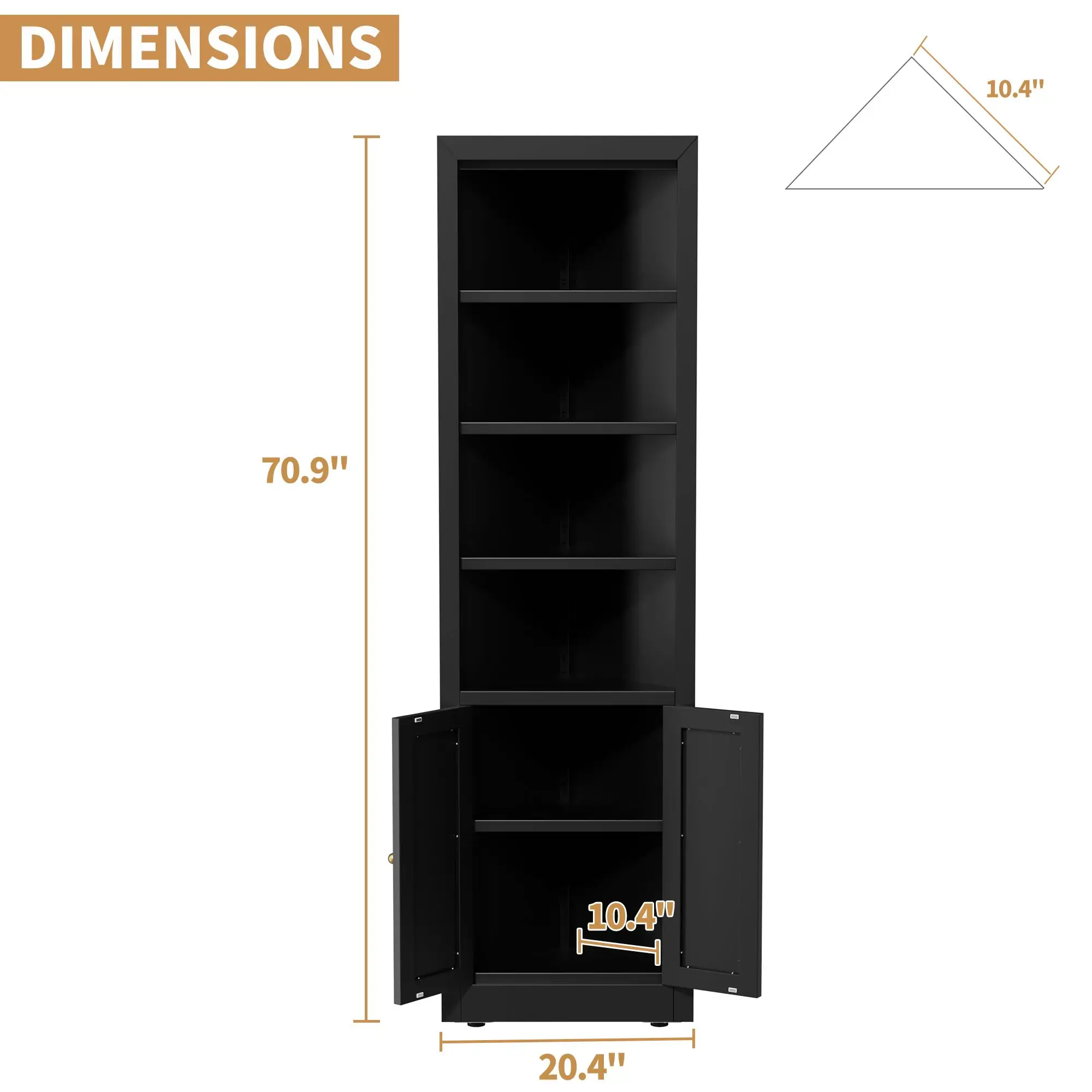 High-angle lockers, adjustable shelves, free-standing metal