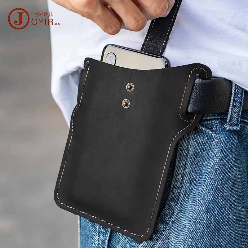 Crazy Horse Leather Retro Mobile Phone Waist Bag Cross-Border New Belt Bag Outdoor Sports Belt Mobile Phone Bag Men's Real-Leath