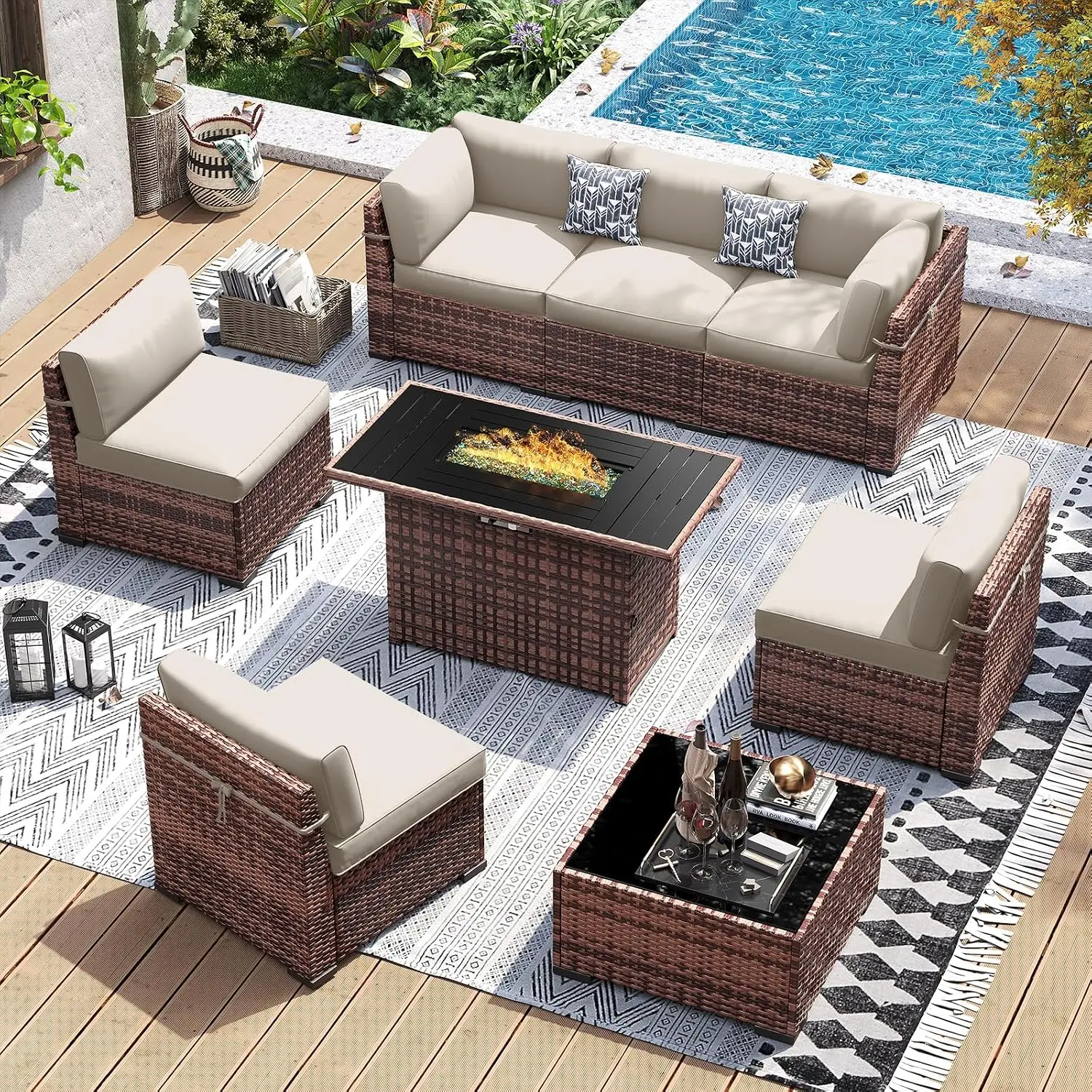 Outdoor-Sektionssofa 8-teilig  – Outdoor Furniture With Fire Pit Table Bewertung und Preis