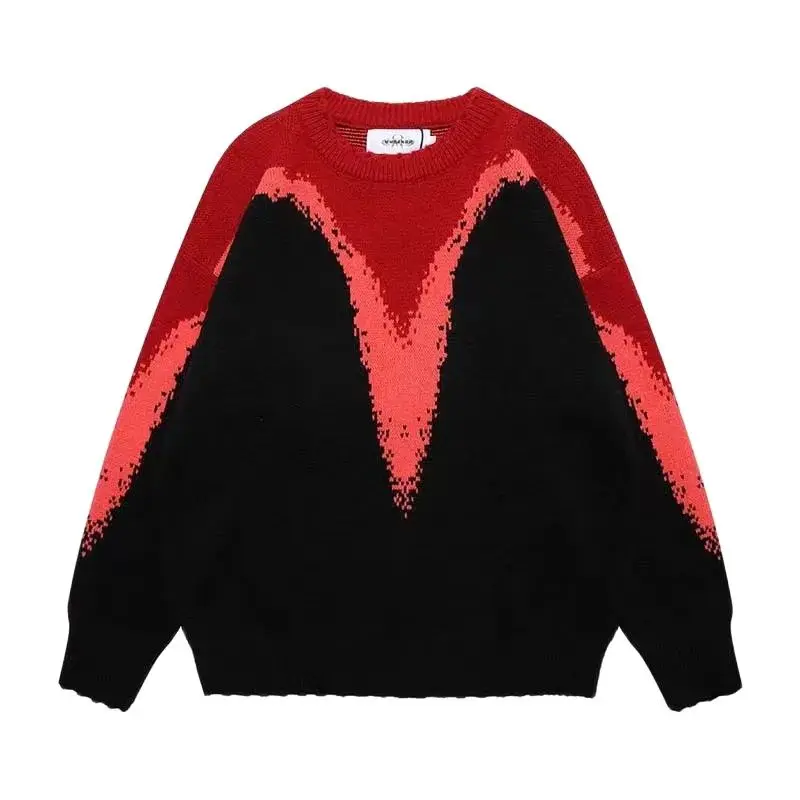 

Oversized Sweater Men Women Knited Pullovers Contrast Color Autumn Spring Jersey Unisex Couples Ripped Design Knitwear Clothing