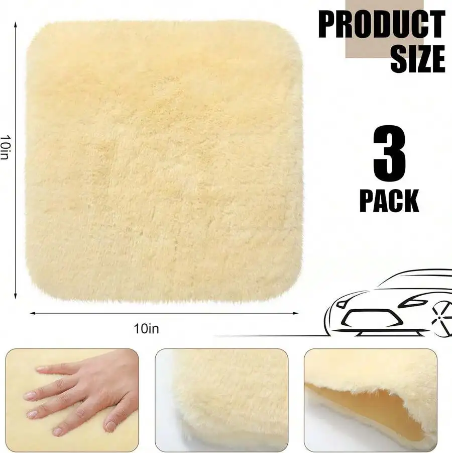 Dingion 3 Pcs Wool Car Wash Pad Wash Mitts Plush Synthetic Polish Pads For Car Washing Detailing Scratch Free,10x10 Inch