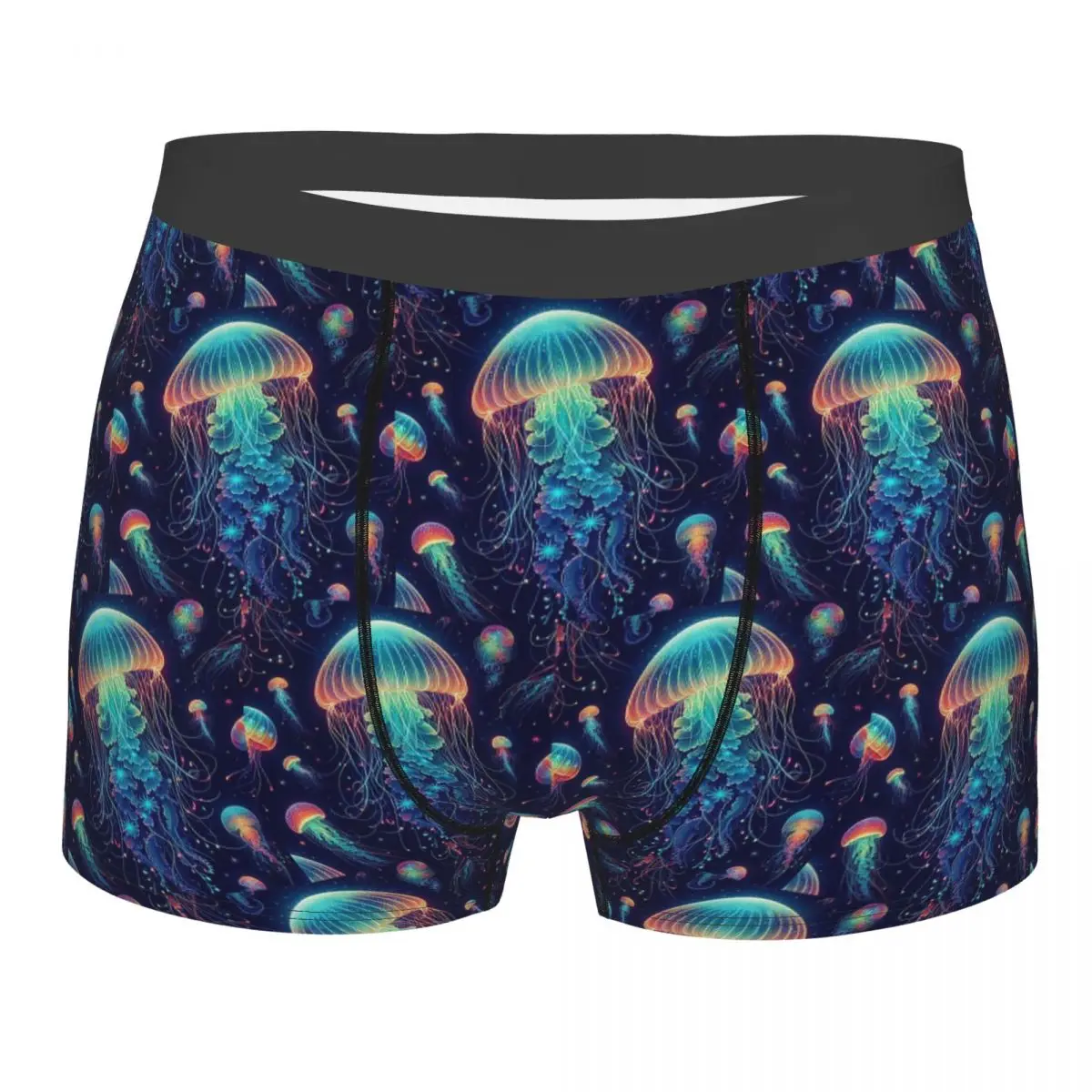 Boxer Underpants Shorts Luminescent Rainbow Jellyfish On Navy Blue Panties Men Breathable Underwear for Homme Man Boyfriend Gift