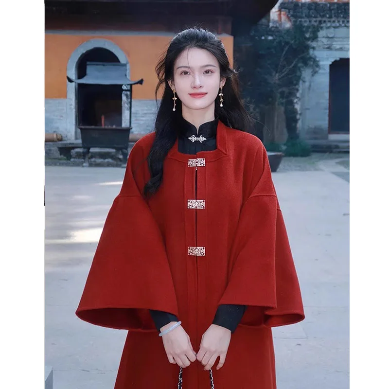 

Двустороннее шерстяное пальто Camere для женщин, зимняя свадебная церемония, питьевая церемония, красная верхняя одежда, китайский Новый год