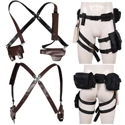 Leon Cosplay Kennedy Belt Straps Bags for Men Disguise Leather Harness Roleplay Props Halloween Carnival Costume Accessories