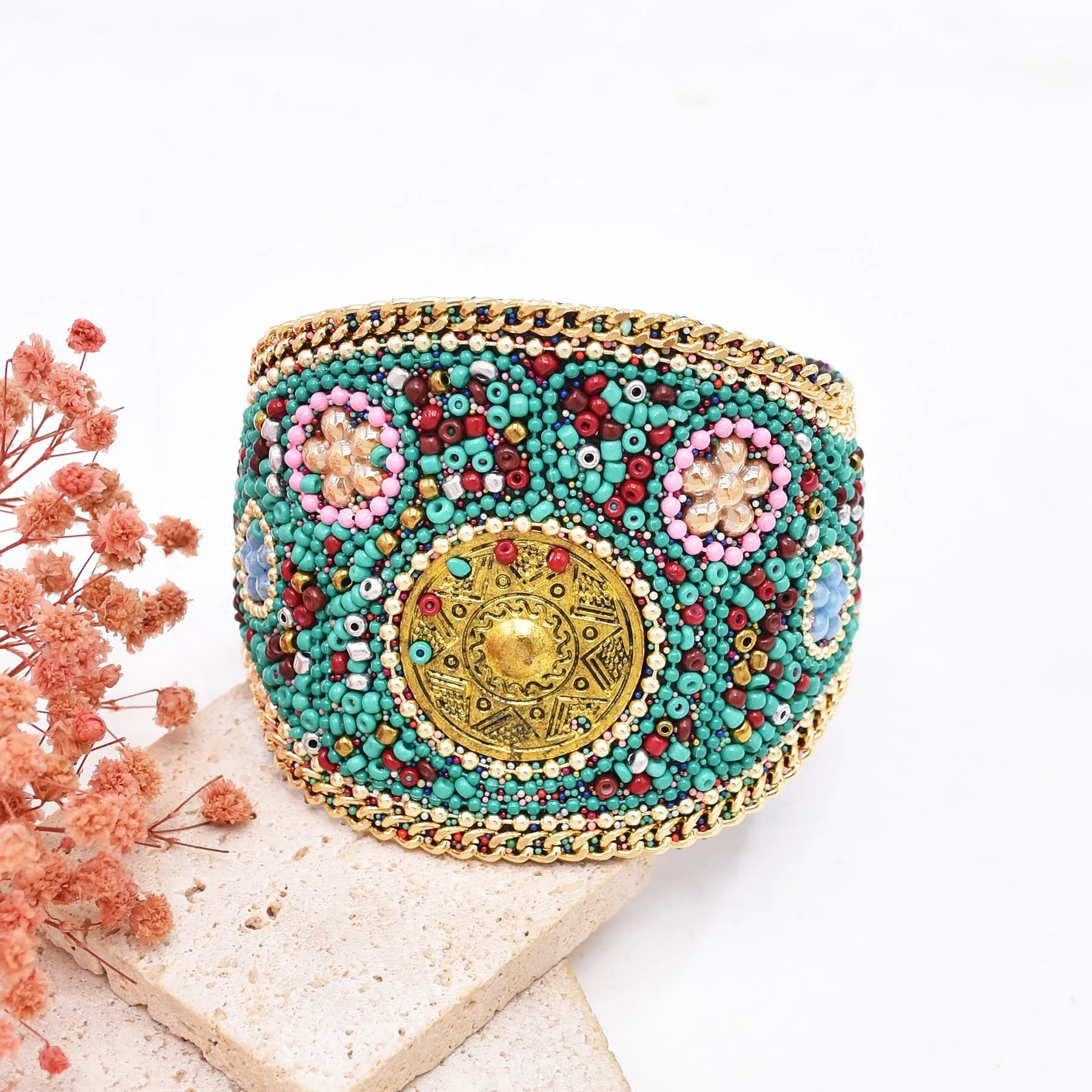 Ethnic Green Full Cover Rice Beads Gift Women Party Dress Bracelet Jewelry Accessories Fashion Design