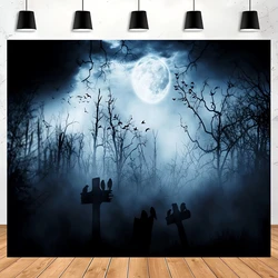 Haunted Bats Flying on Dark Forest Tombstones - Realistic Gothic Photography Background for Ghost Studio Meeting