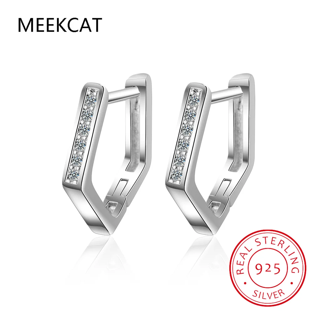 Real 925 Sterling Silver Geometric Pentagon Hoop Earrings Women Girls Daughter Birthday Party Gift Jewelry DS4419