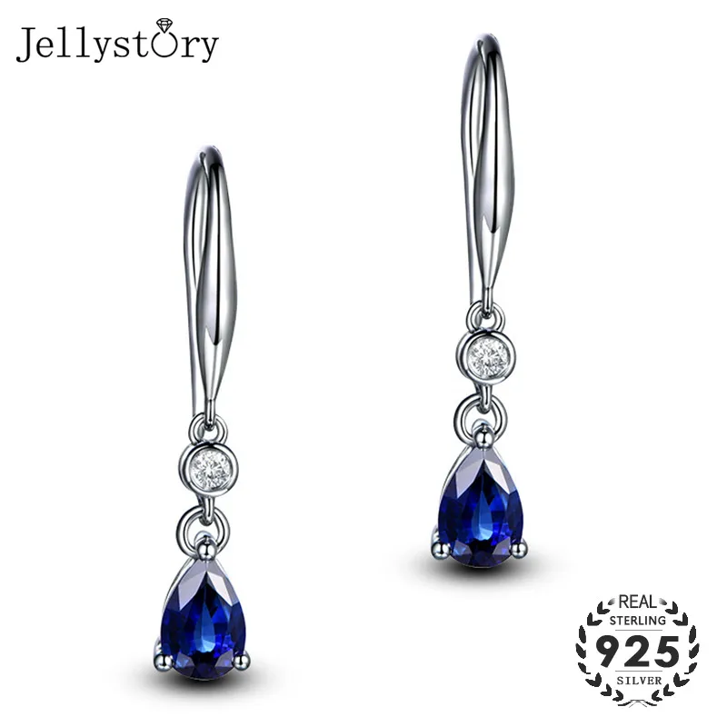 Jellystory Trendy Silver 925 jewelry Earring with Water Drop Shaped Sapphire Gemstones Earrings for Women Weddings Party Gifts