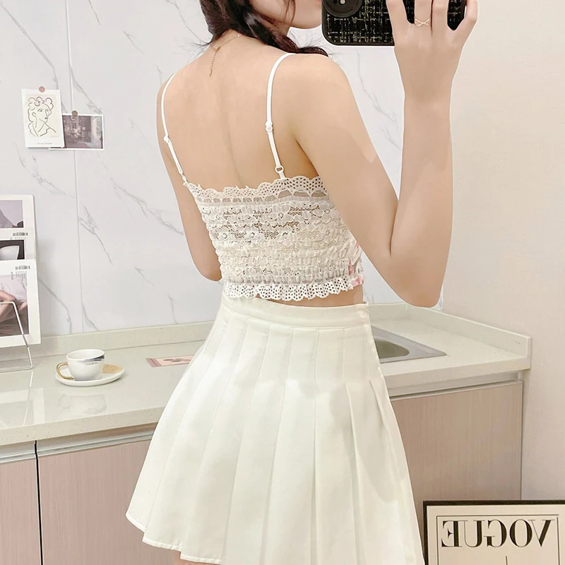 Summer Sweet Floral Corset Vest Office Lady Beach Style Sleeveless Blouse Women Fashion Sexy Lace Slim Crop Tops