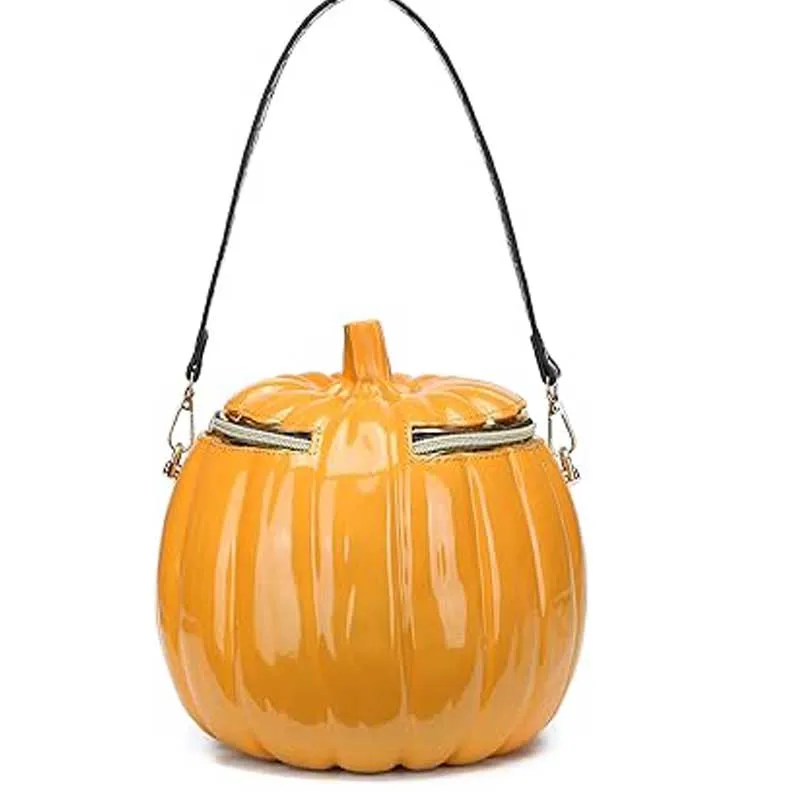 Borsa a tracolla a tracolla arancione a forma di zucca da donna borsa in PVC strana unica novità borsa zucca di Halloween