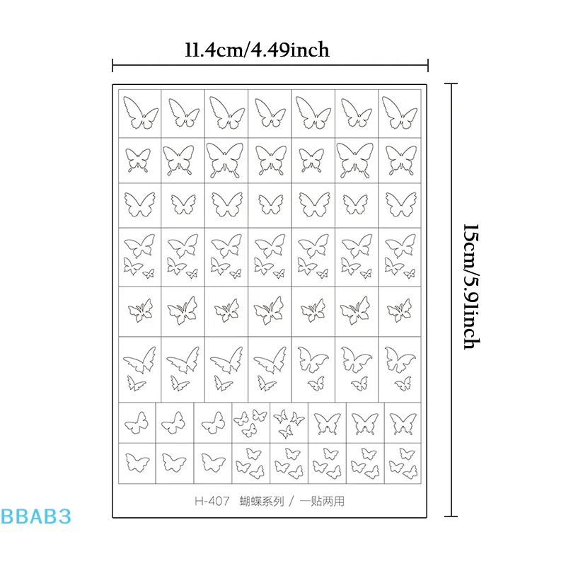 【B】Pegatinas huecas para decoración de uñas, diseño pintado con aerosol, mariposa de amor, patrón francés, accesorios para uñas, calcomanías decorativas
