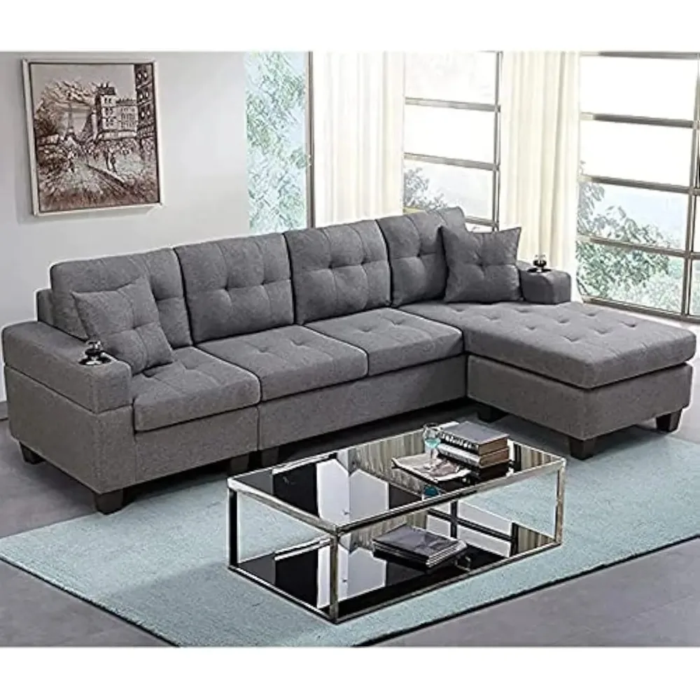 Modern L Shaped, Living Room Furniture Sets,Sectional Couches footrest,convertible corner armrest storage,modular sofa chaise