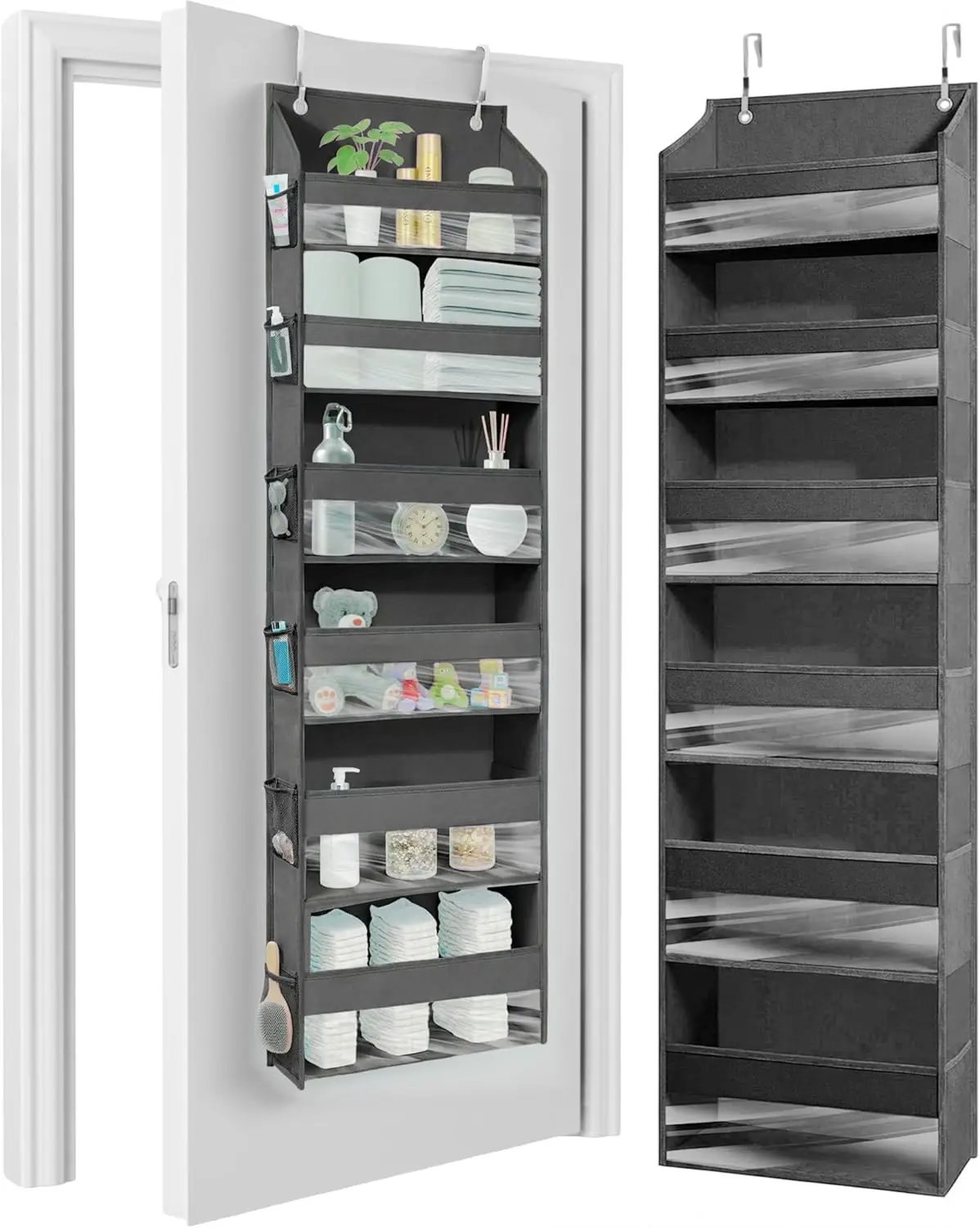 

UPGRADED 6 Tiers Over The Door Organizer Hanging - 100D EXTRA THICK & 50lbs HUGE CAPACITY, 12 Side Mesh Pockets Over The Door