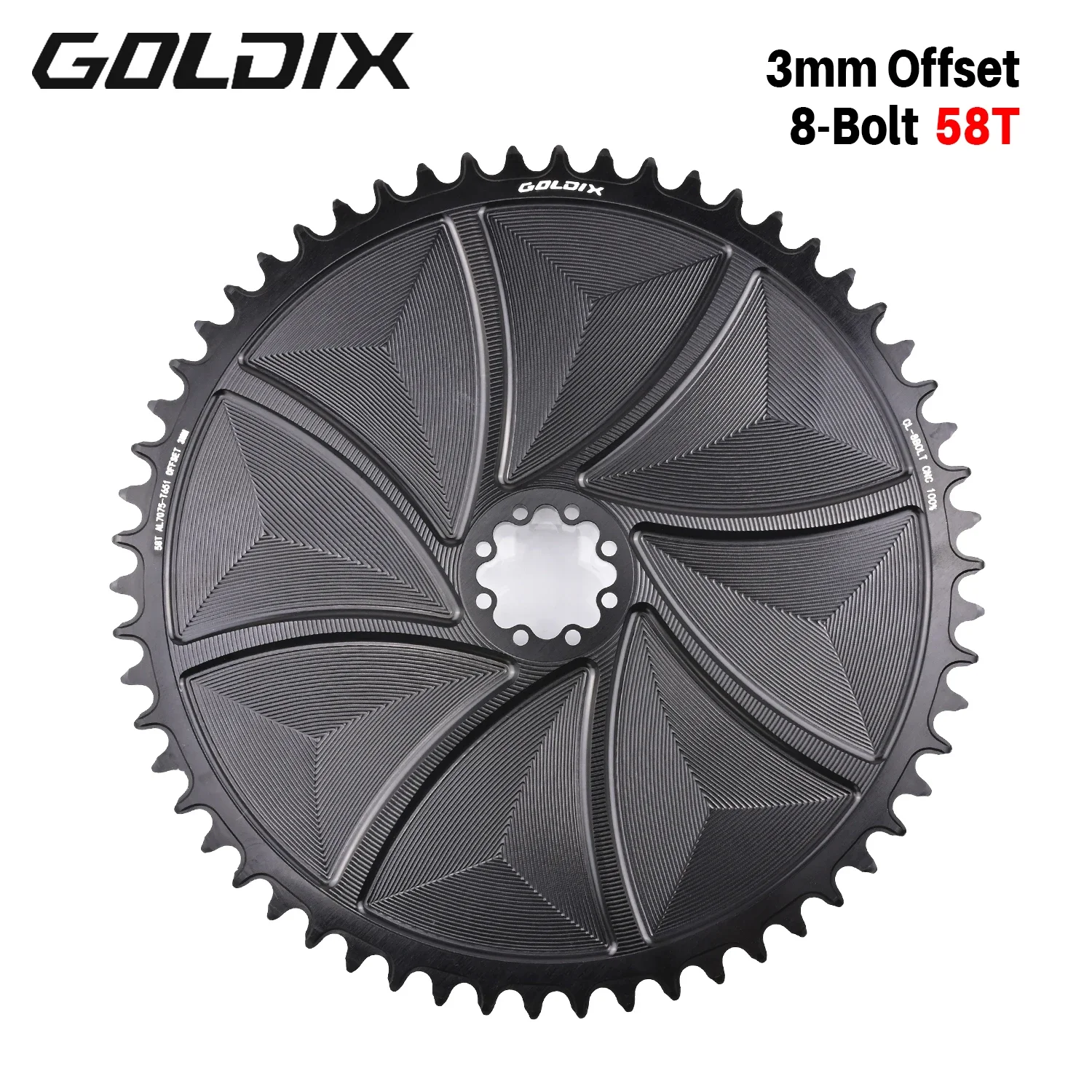 GOLDIX 8-Loch-Direct-Mount-AERO-Fahrradkettenblatt, schmal-breit, CNC-gefrästes Aluminium-Kettenrad für Rennrad- und MTB-Kurbelgarnituren