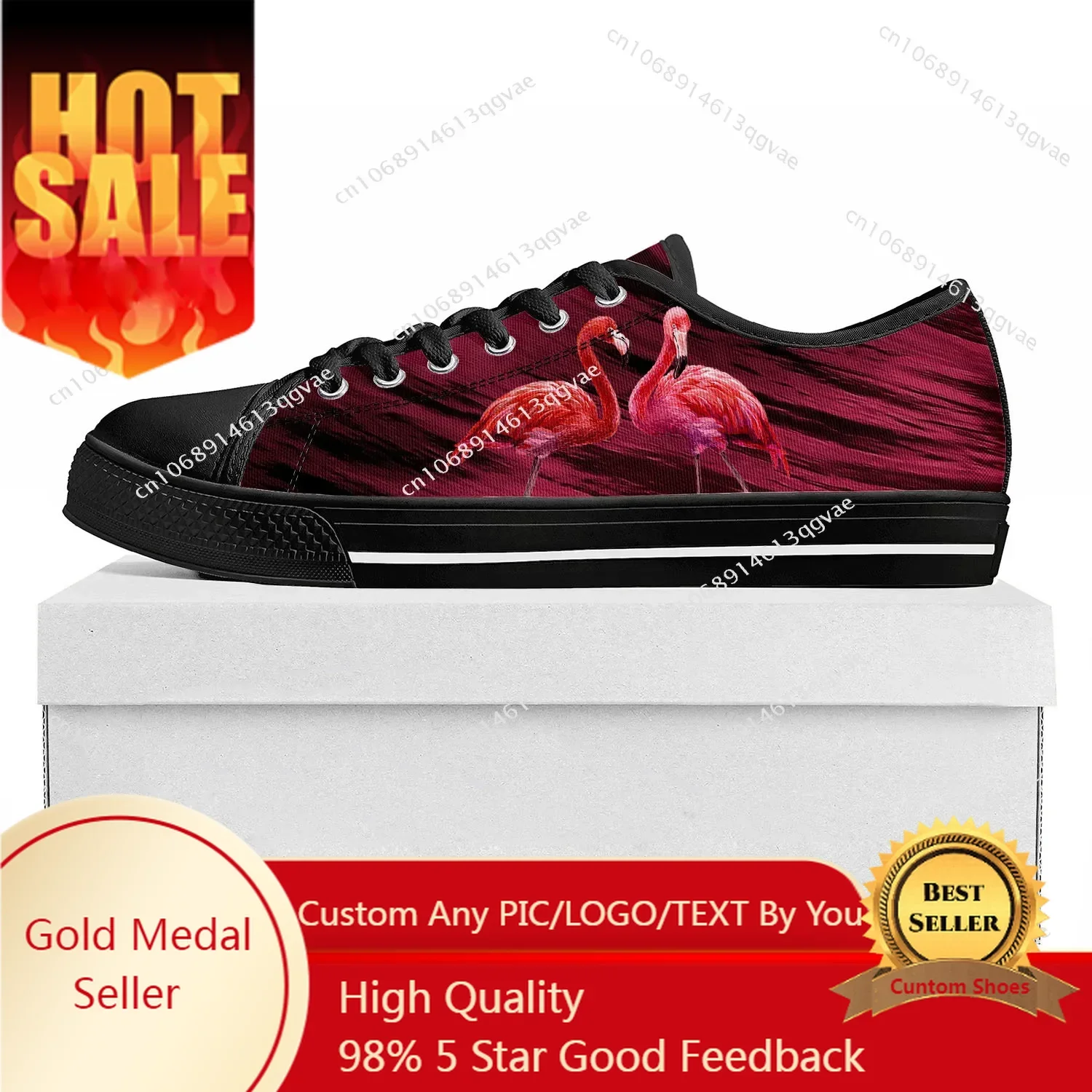 

Flamingo Printed Low Top High Quality Sneakers Mens Womens Teenager Canvas Sneaker Casual Couple Shoes Custom Made Shoe Black