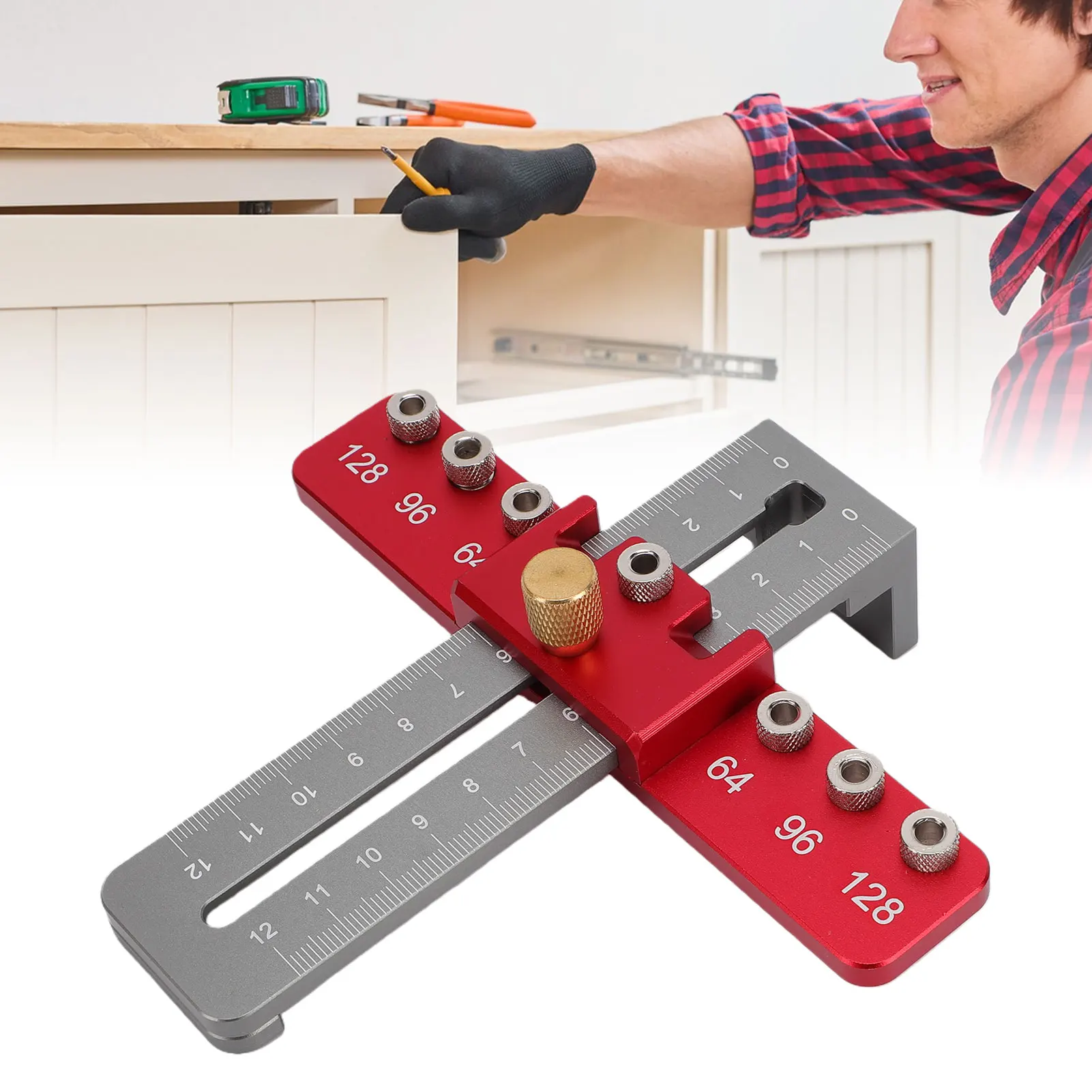 

Cabinet Hardware Jig Adjustable Cabinet Handle Template Tool for Drawer Handles Knobs Doors 64mm 96mm 128mm Hole Spacing