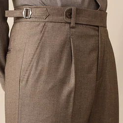 Italian Mens Wool Formal Pant Pantalones Hombre 2023 Dress Ankle Pants Men British High Waist Straight Pants Men Social Trouser