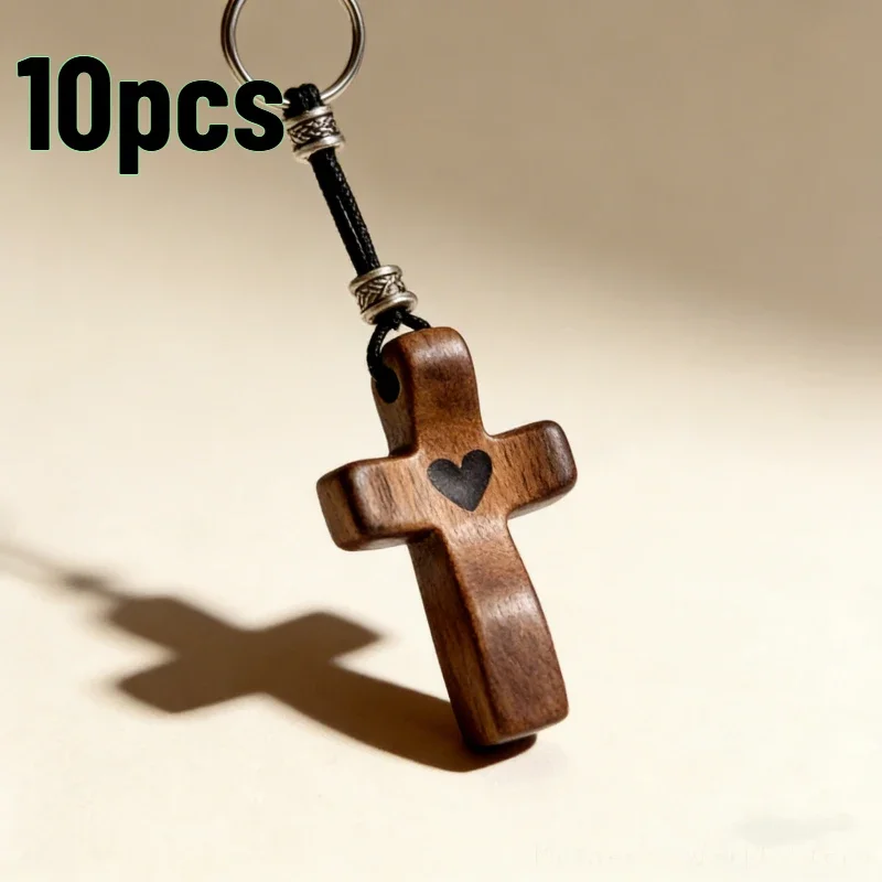 Cross My Heart Encouragement Gift Christian Prayer Handheld Walnut Wooden Cross with Heart To Carry In Pocket Emotional Support