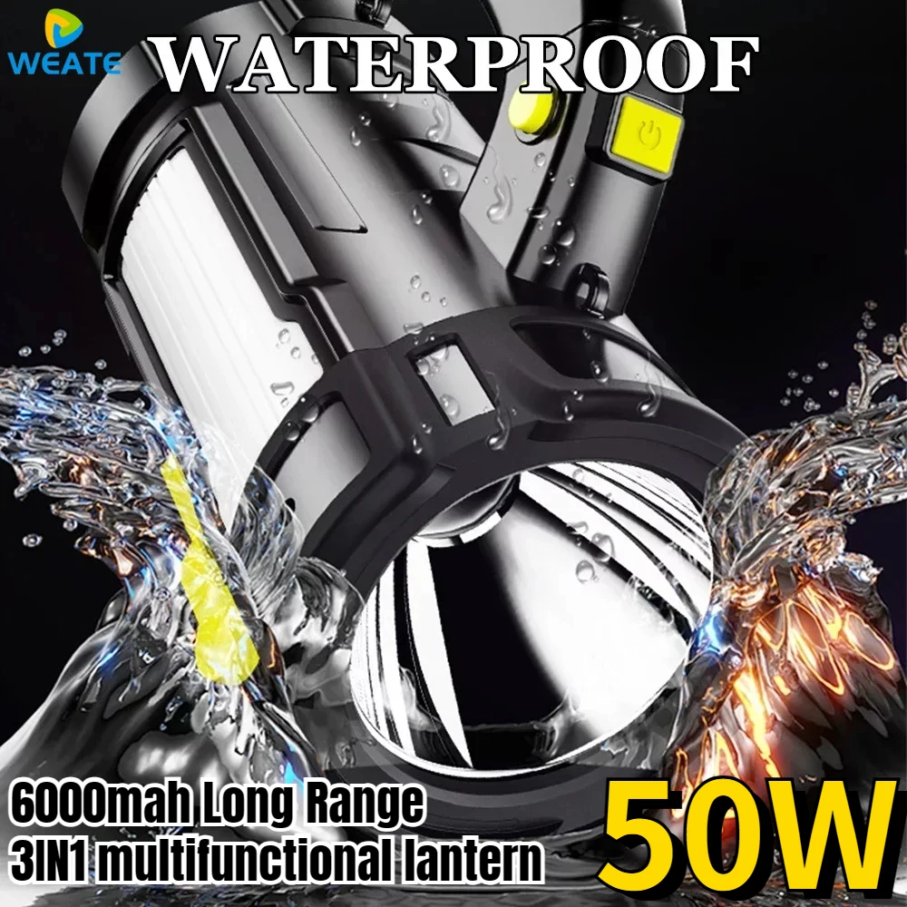 3IN1 30W 6000MAH High Power Searchlight USB Rechargeable Spotlight Flashlight Power Bank Lamp Powerful Torch Waterproof Lantern