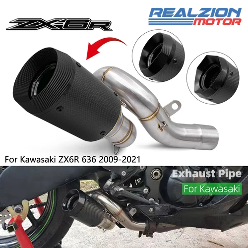 REALZION ZX6R sistema de tubo de escape Slip-On, juego completo de tubo de enlace, tubo medio de motocicleta para Kawasaki ZX6R 636 2009-2021 2020