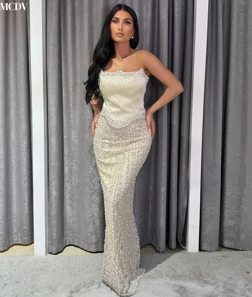 Customized Exquisite Tulle Straight Beading Sequined Evening Dress Graceful Strapless Sleeveless Floor Length Prom Gowns