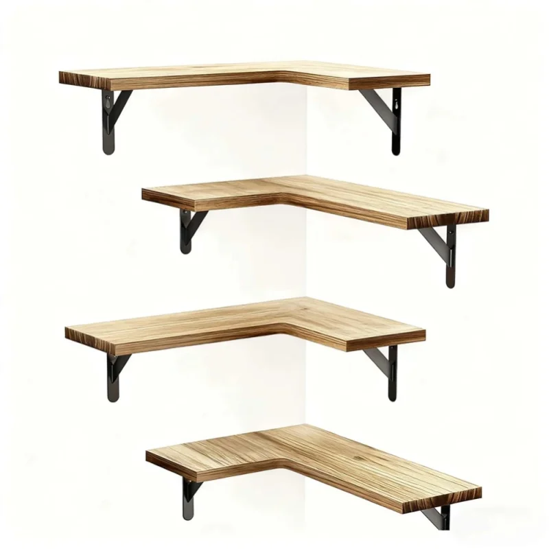 4-teiliges Set Massivholz-Schwebewandregale, Naturholz Paulownia Wandmontage-Displayregal, 13,6 kg Tragkraft, L-förmiges Design, für Bad, Küche, Wohnzimmer, Schlafzimmer und Eckdekoration, Einfache