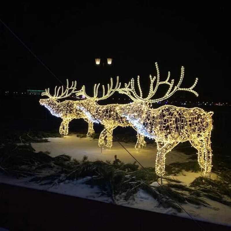 Custom.3D grande cornice decorativa per le vacanze illuminata a LED Deer Family motif light Indoor Outdoor Xmas renna Decor Light