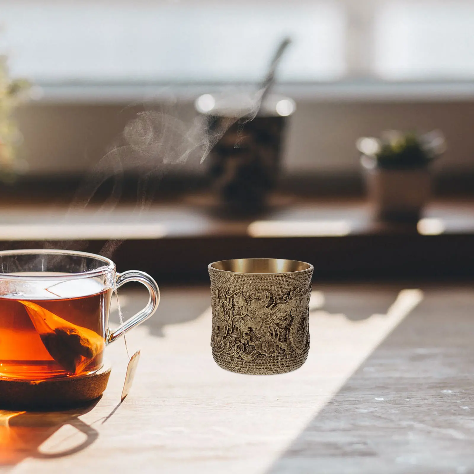 

Sturdy Brass Wine Retro Embossed Chinese Teacup Metal Tea Mug For Home Bar Decor Vintage Drink Cup Gift Household