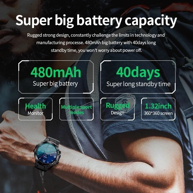 Inteligentny zegarek GPS męski na zewnątrz wojskowy ekran HD tętno IP68 wodoodporny sportowy Smartwatch do zegarków Xiaomi 480mAh bateria