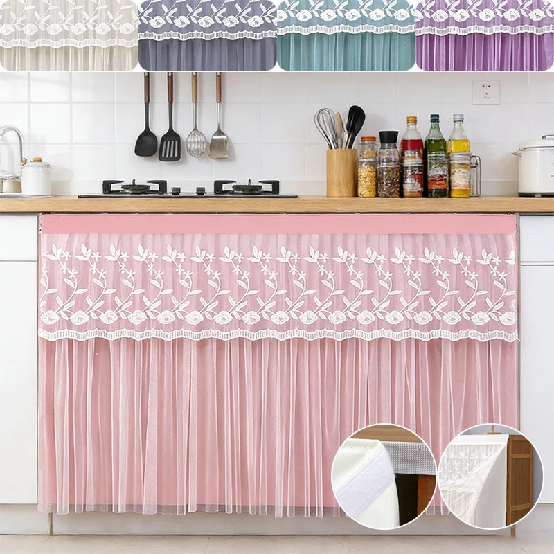 

Self-adhesive Cabinet Cover Curtain Living Room Cabinet Lace Pleated Dust Curtain Kitchen Cabinet Shoe Rack Cover Curtain 찬장 커튼