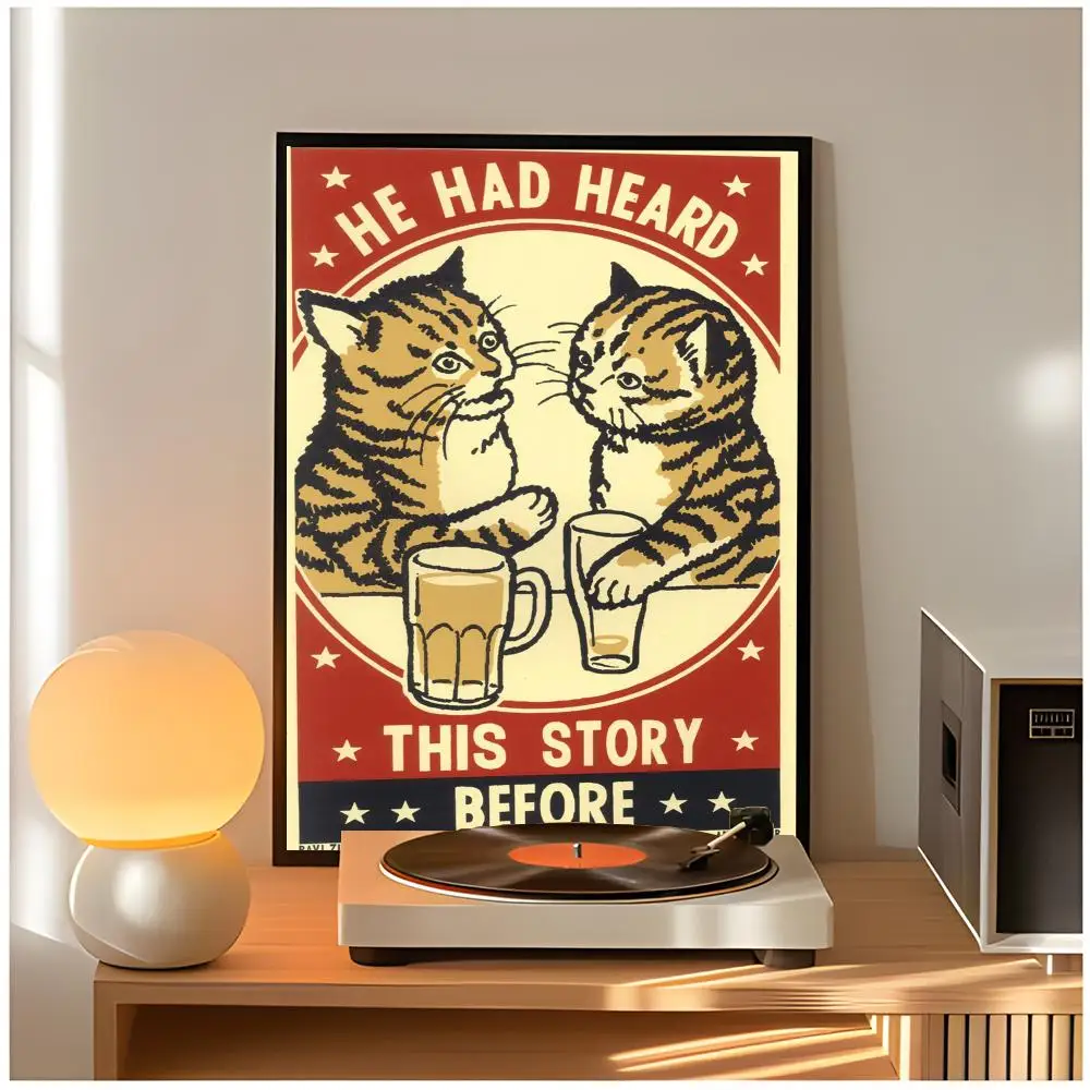 Drunk Dinner Pet Cat Classic Anime Poster Premium Wall Decor Modern Home Poster Unframed