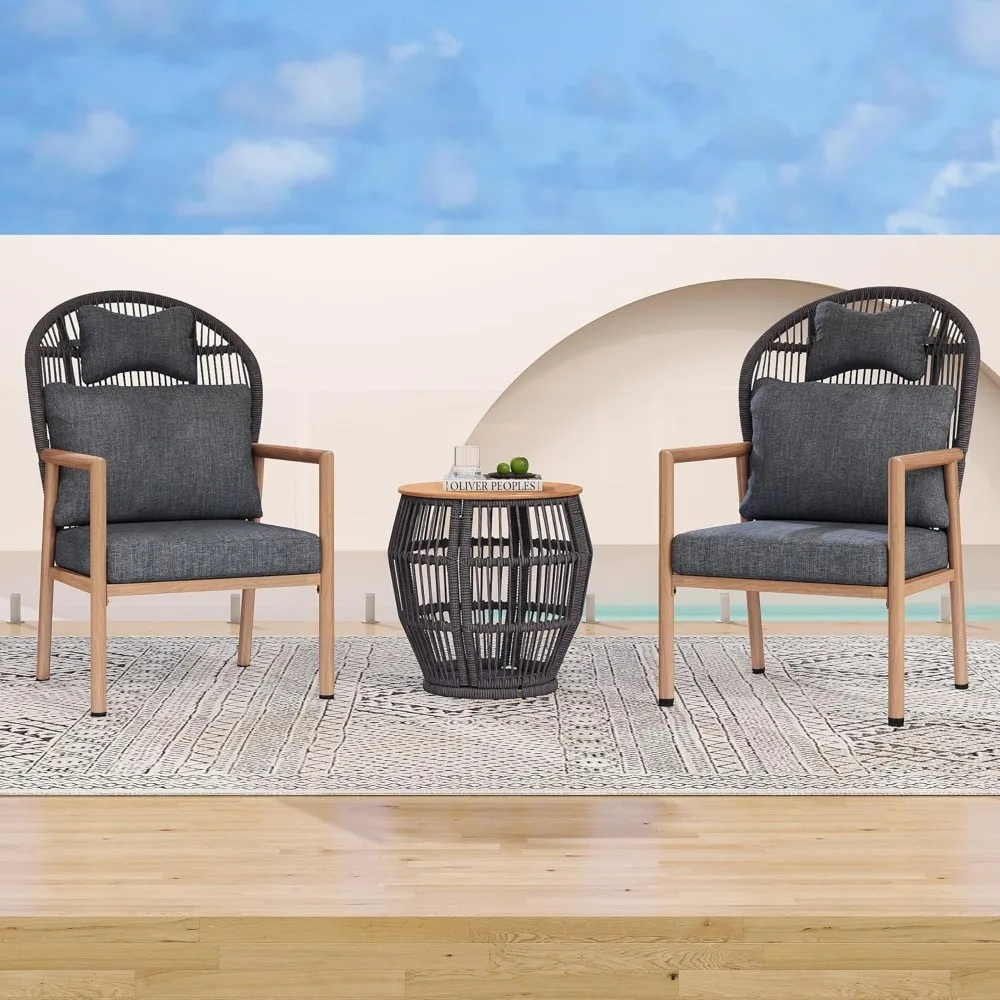 

Набор мебели для патио, металлические уличные стулья с подлокотниками, плетеный стол и стулья для бистро, набор из 2 предметов, всепогодная одежда для патио из 3 предметов