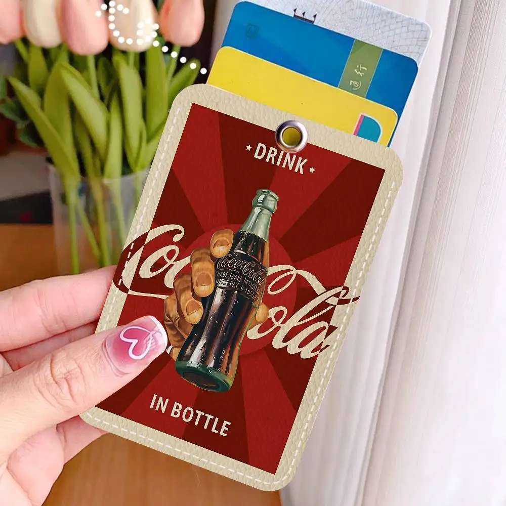 Coca -cola Vintage Rectangle ID Card Case Keychain Access Card Bag Key Tag Ring Leather Card Holder Key Ring Access
