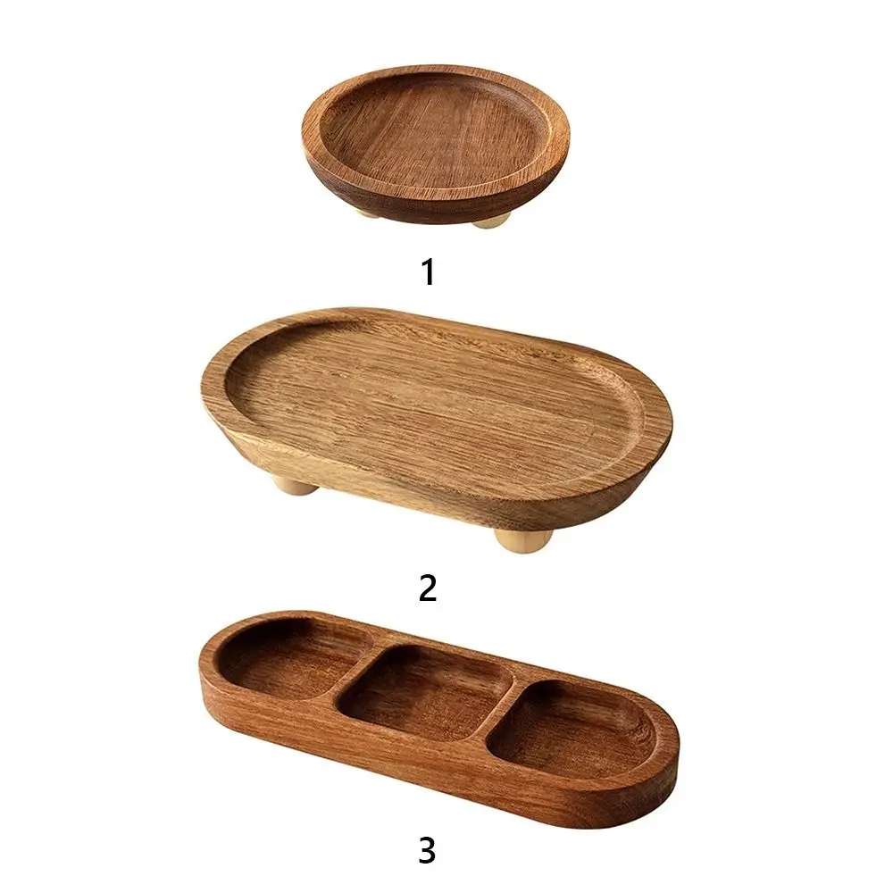 

Brown Jewellery Display Trays Wood Desktop Ornament Display Plate Perfume Organizier Round Oval Candle Storage Rack