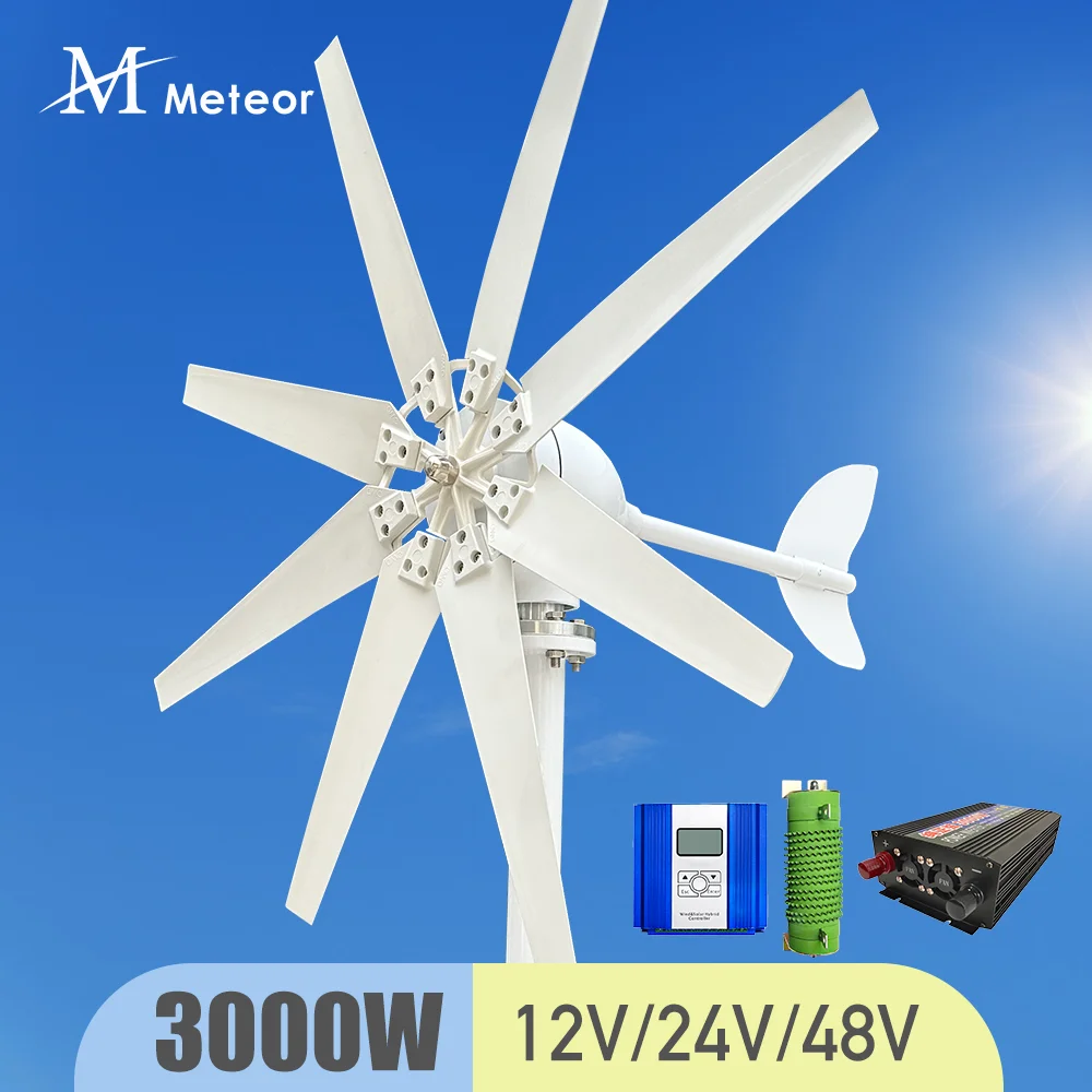 3000W High Efficiency Wind Turbine Off Grid System 12V 24V 48V Output Voltage 220V 230V 240V Home Appliance Power Supply System