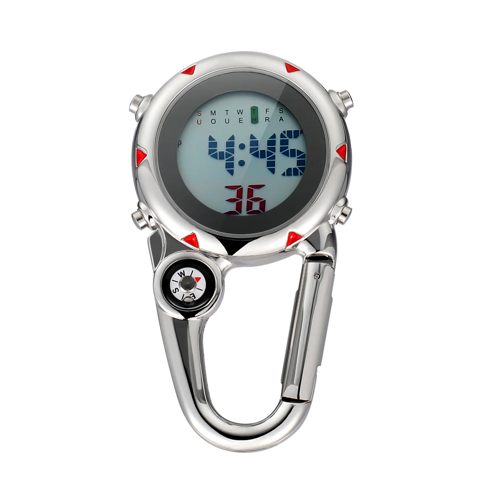 Mens Digital Watch Stainless Steel Hook Backpack Carabiner Number Climbing Red Hanging Man