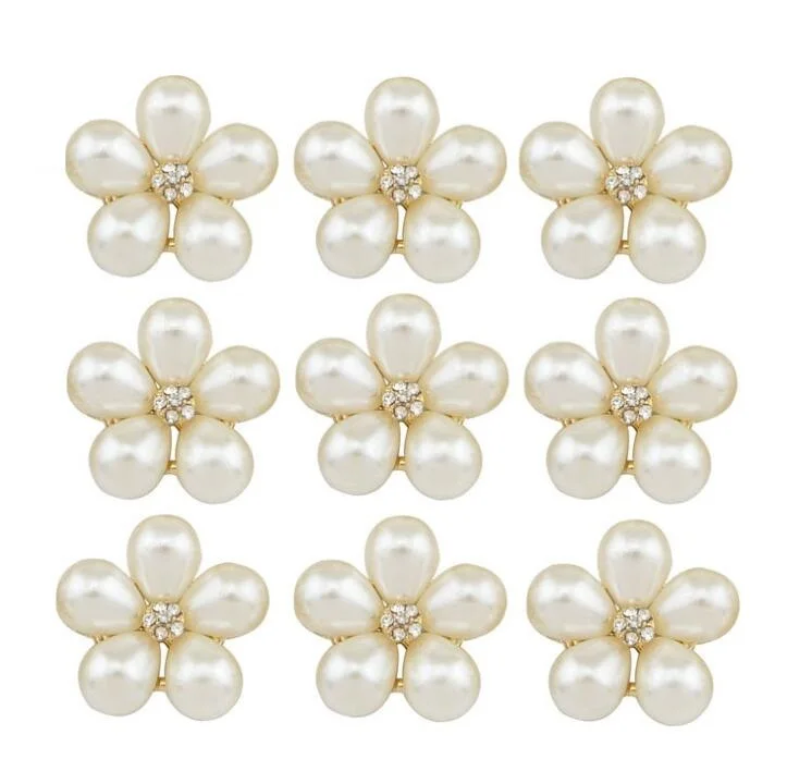 5pcs Pearl Alloy Rhinestone Flat Back Button Hand Sewing DIY Clothing Wedding Invitation Jewelry Decoration Accessories