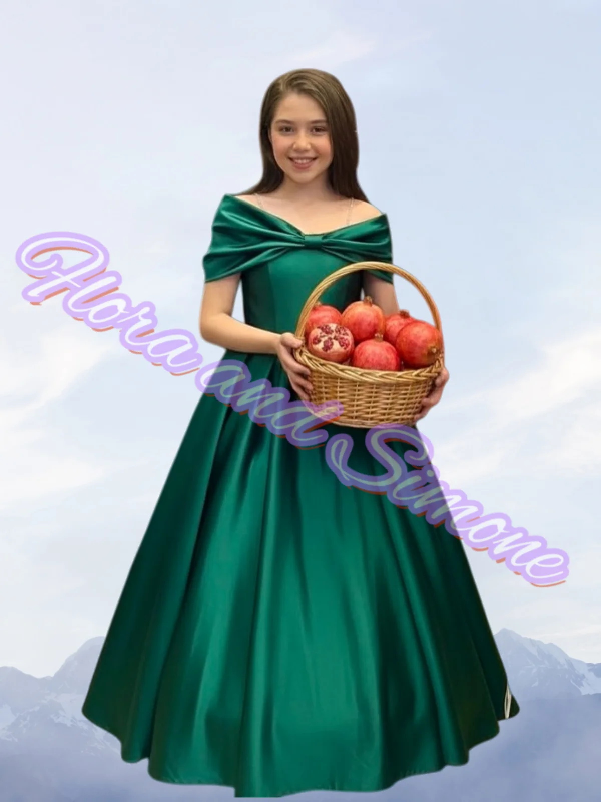 Elegantes Blumenmädchenkleid mit grüner Schleife und quadratischen Schultern für Hochzeitszeremonien, Geburtstagsgeschenke, Partys, formelle Empfänge, individuell