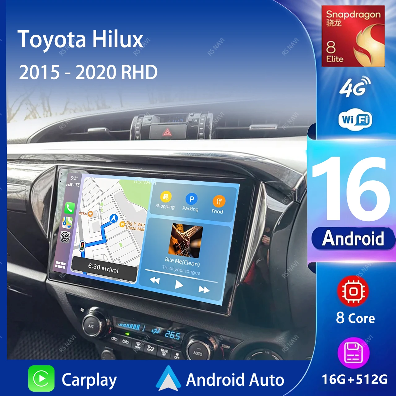 Android 16 Carplay Auto 2K Screen WIFI+4G Car Radio Multimedia Player For Toyota Hilux 2016-2020 2din Autoradio Stereo Head Unit