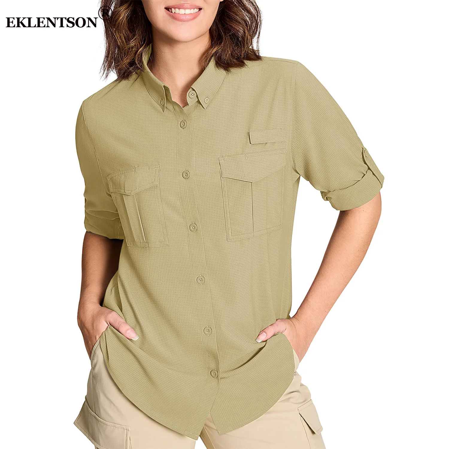 2026 Chemisier/T-Shirt/Haut/Vêtement pour Femme, avec Poches,Manches Longues, Respirant, Décontracté, Protection UV, UPF 50 , Séchage Rapide, pour La Randonnée, Le Sport, Le Safari, L Extérieur
