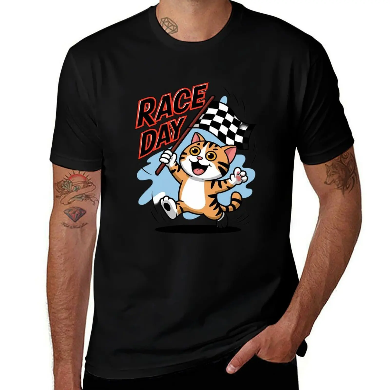 

Футболка с клетчатым флагом Race Day Car Racing Cat, винтажные забавные футболки с мемми, роскошная мужская одежда