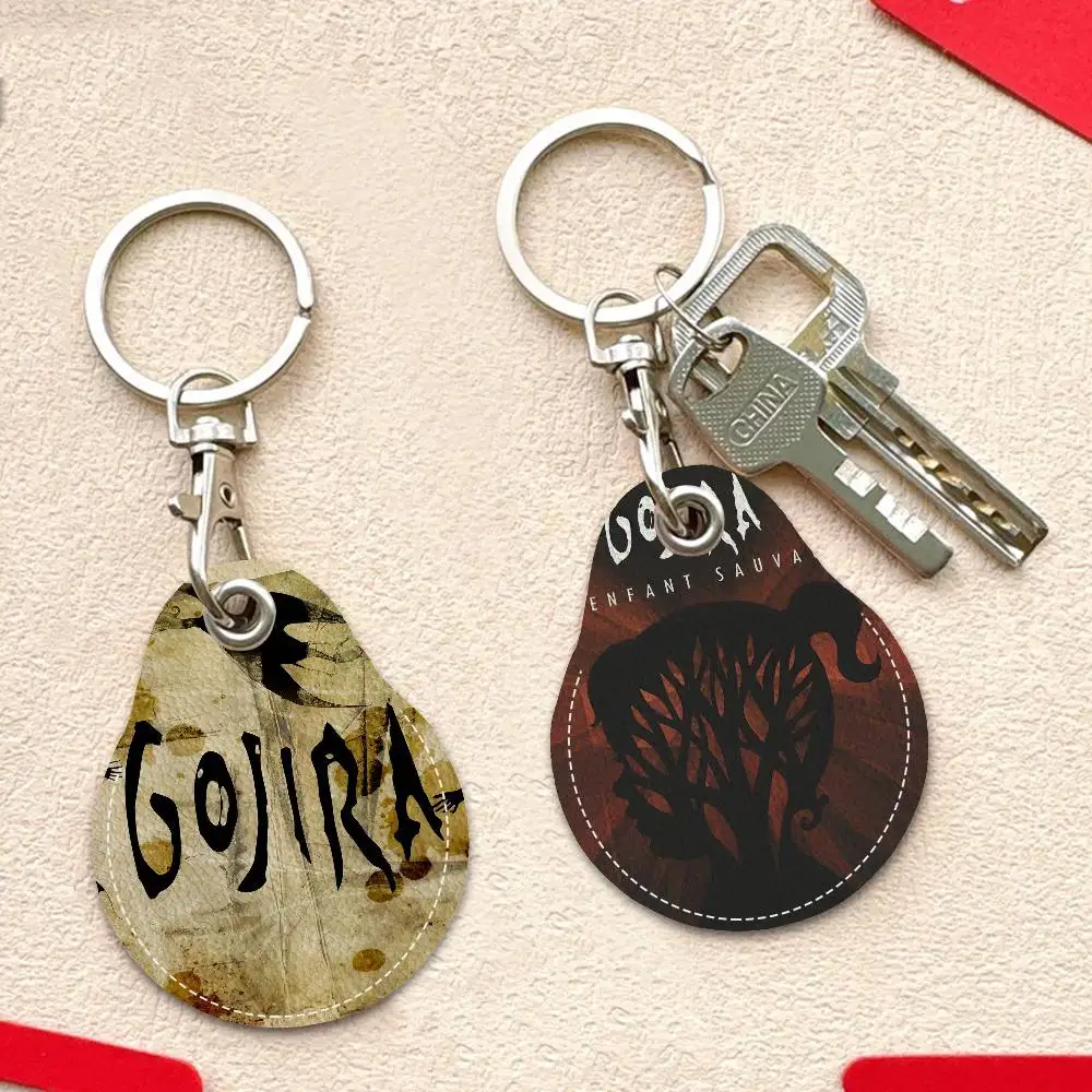 G-Gojira Band Music Alum Men And Womenn Universal Antirust Keychain PU Learther Access Card Holder Drop Key Tag Ring