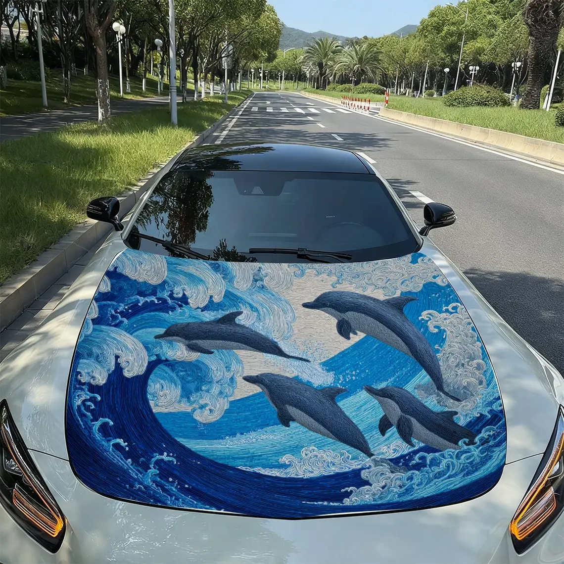 Active Dolphins Car Hood Sticker-UV Resistant And Waterproof Decoration,stylish Design,easy To Stick/remove,durable And Glossy S
