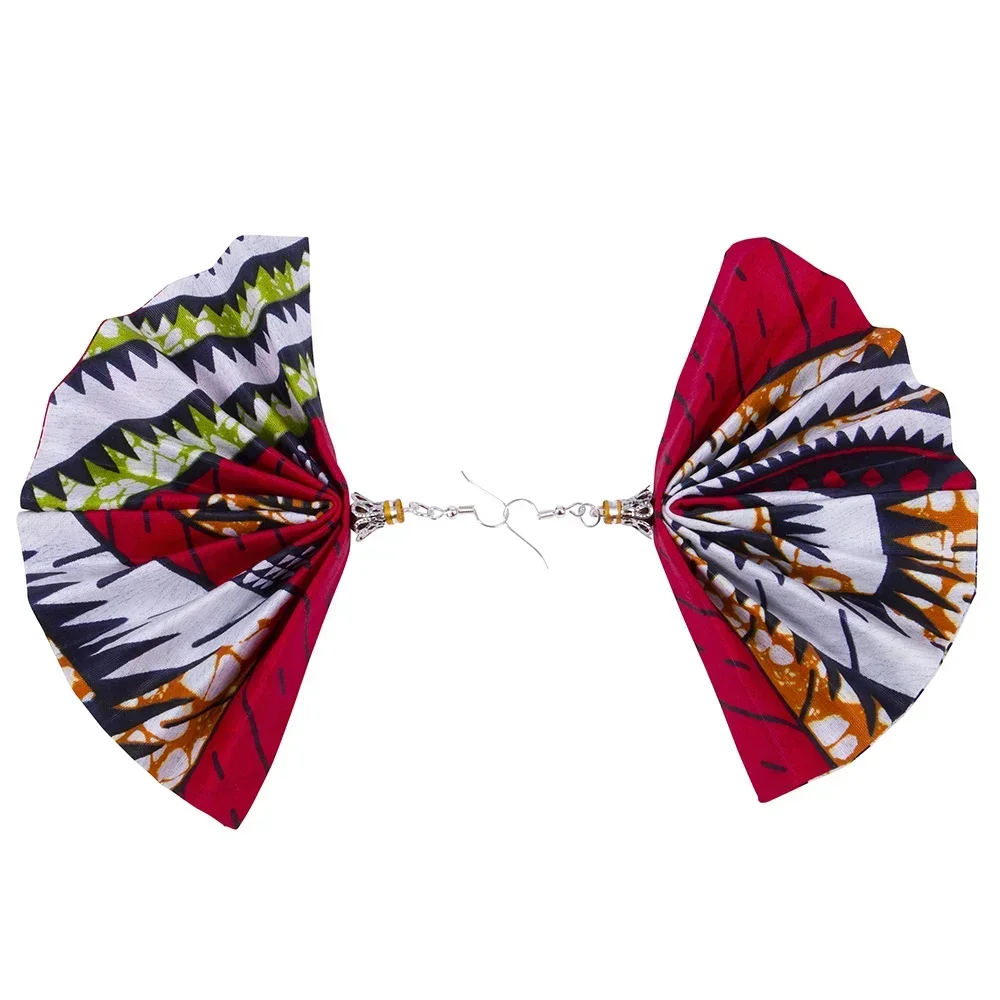 BRW 2023 Fabric African Earrings Ethnic Ankara Earrings Fan Shape African Print Earring For Women Ankara Handmade Jewelry WYA081