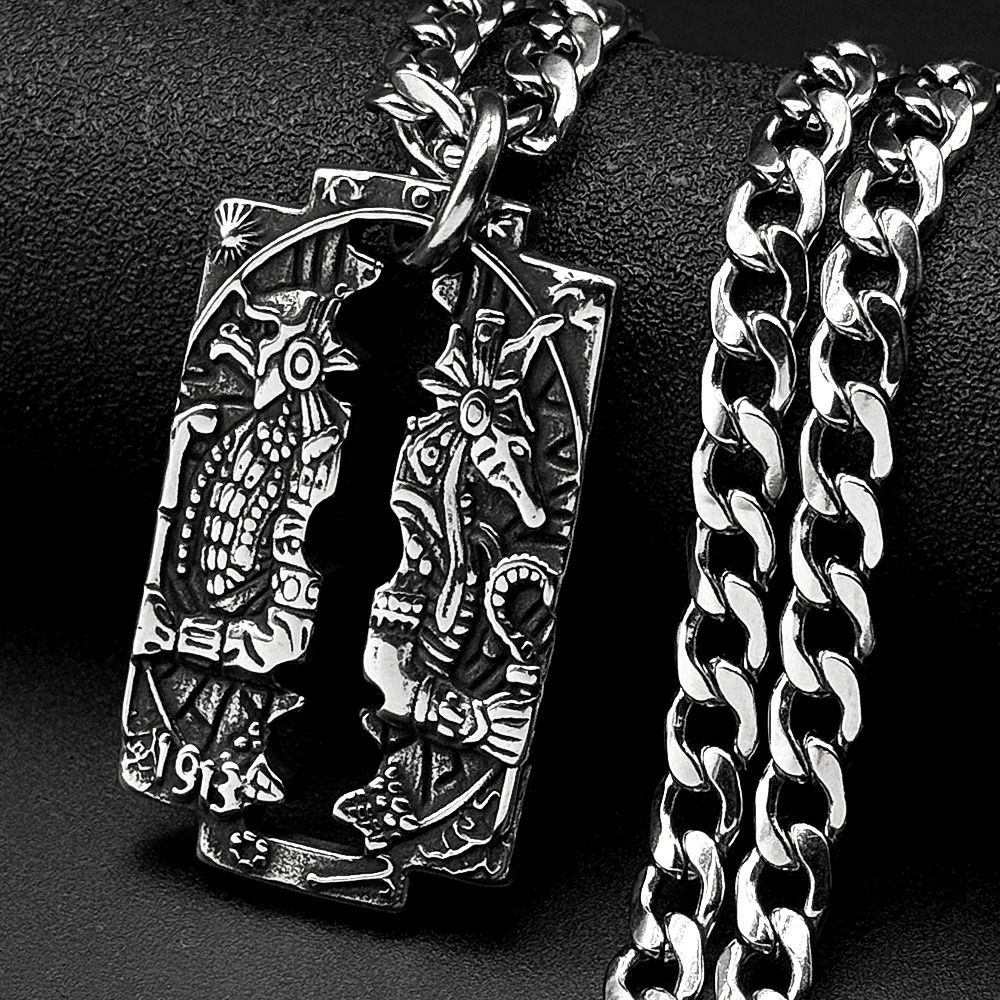 

Antiqued Egyptian Anubis Thoth Razor Blade Pendant Necklace for Men Women Stainless Steel Silver Color Hip Hop Chain Jewelry