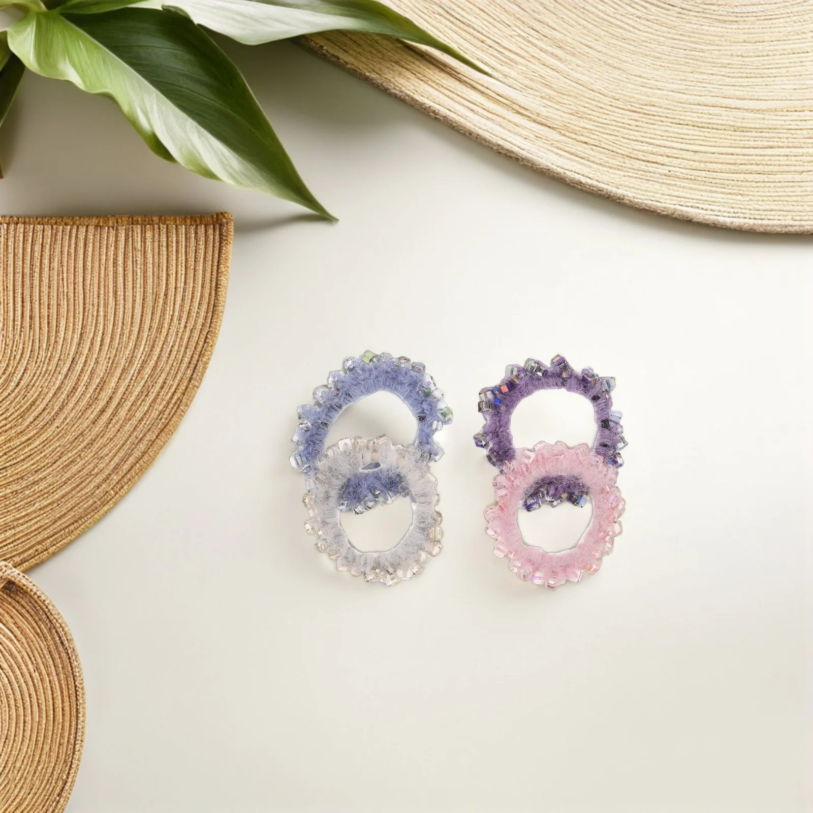 

4Pcs Rhinestone Hair Ties High Elasticity No Damage Soft Faux Square Elastic Bands Girls Hair Accessories for Party School