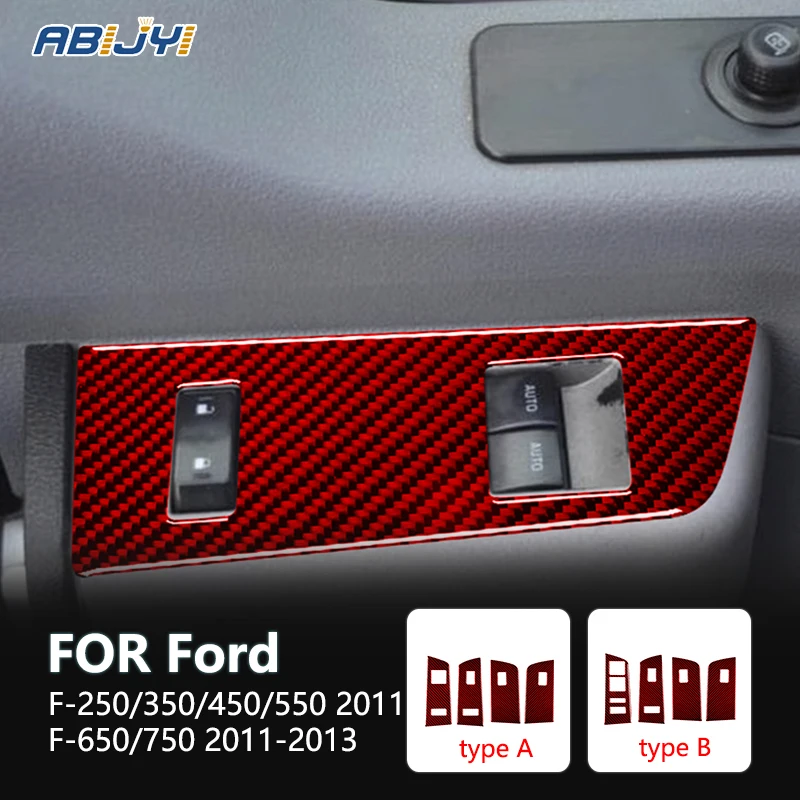 

For Ford F-250 350 450 550 2011-2016 F-650 750 2011-2013 Carbon Fiber Interior Window Lift Control Panel Red Sticker Decal