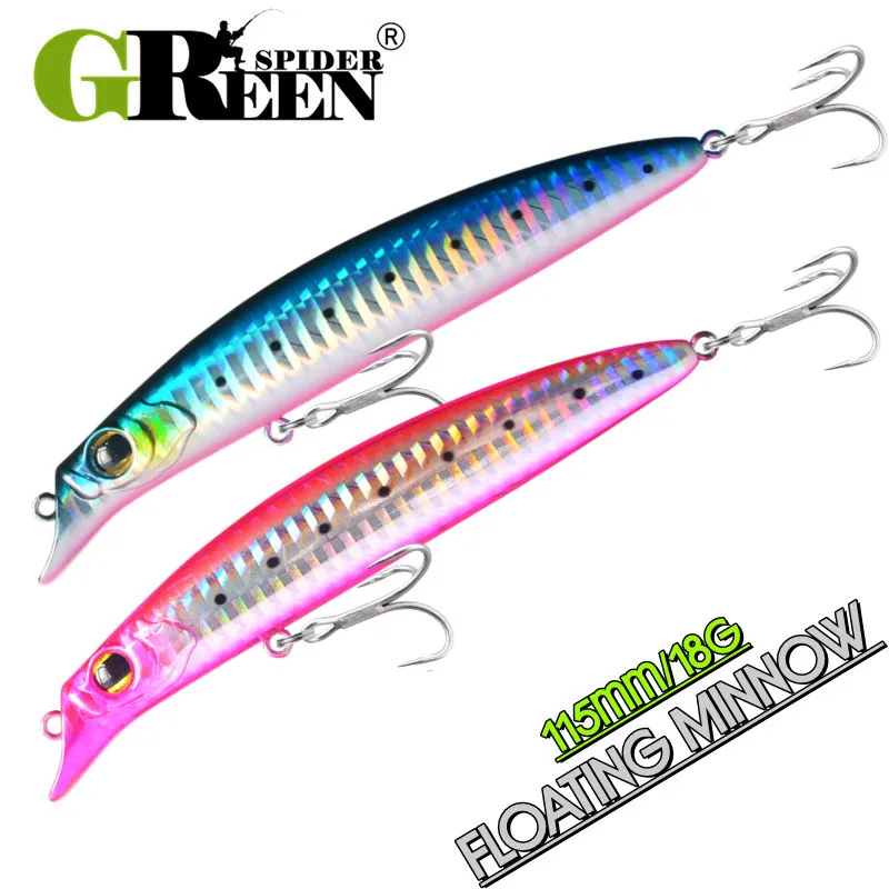 GREENSPIDER 11,5cm 18g Schwimmender Wobbler Harter Köder Minnow für Barsch Hecht Karpfen Swimbait Tackle für Salzwasser Zubehör