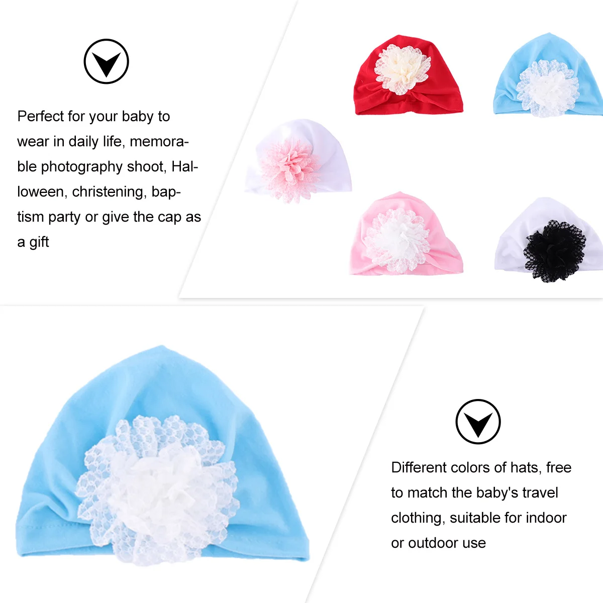 Bonnet à volants pour bébé, 5 pièces, Turban pour nourrissons, écharpe enveloppante, chapeaux en coton, décoration florale, respirant, confortable au quotidien